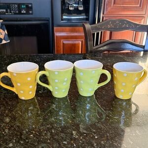 Yellow Polka Dot Ceramic Coffee Mugs - Set of Maxwell Williams design 4 Coffee